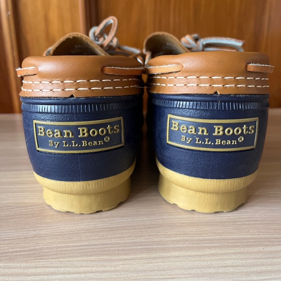 LL Bean Navy Blue Tan Mocs Mud Duck Boots - Picture 2 of 6